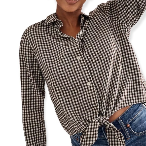 MADEWELL Flannel Tie Front Gingham Button Down Shirt Size S NEW - Picture 1 of 8